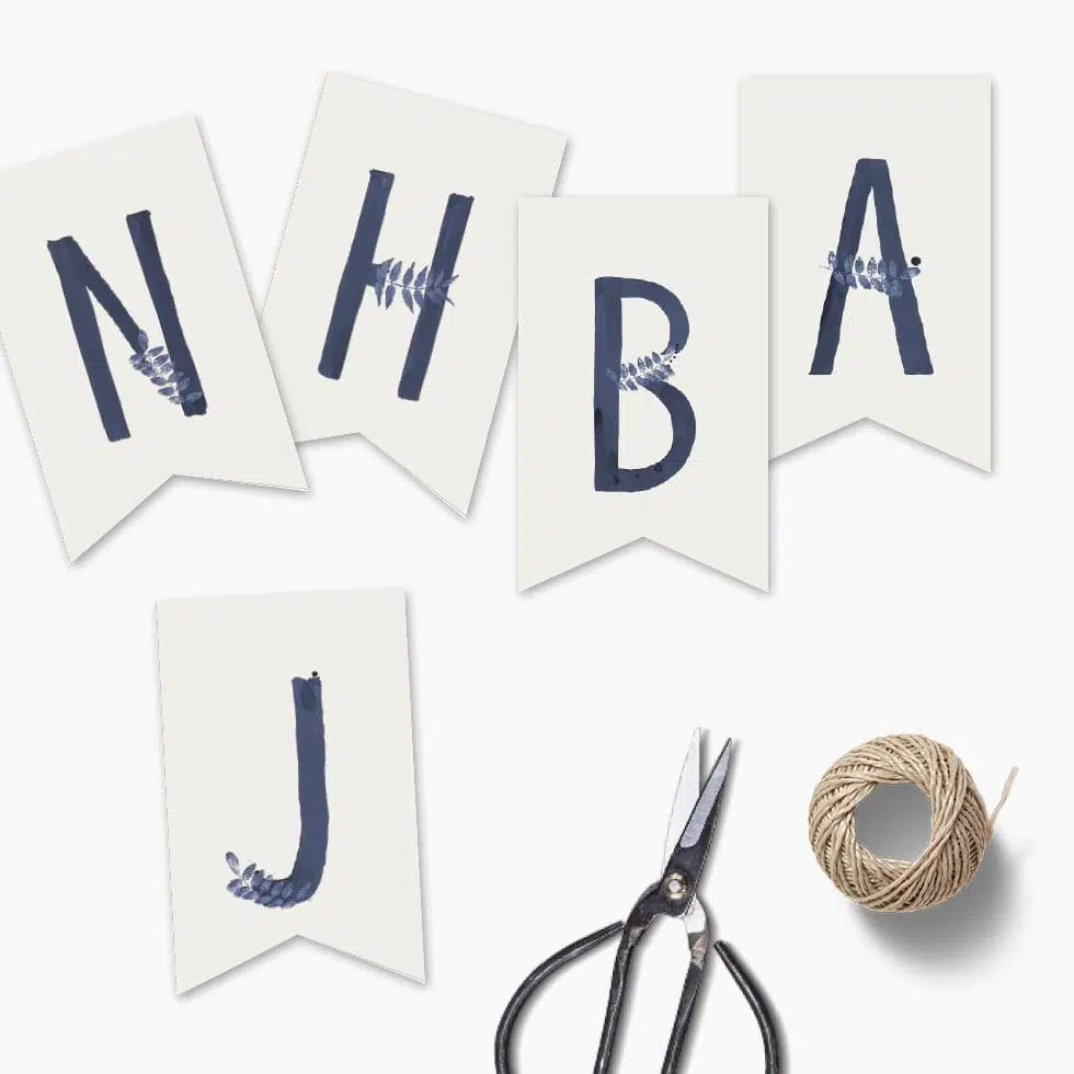 DIY Girlande mit allen Buchstaben “Blau mit Zweig” – Bild 2