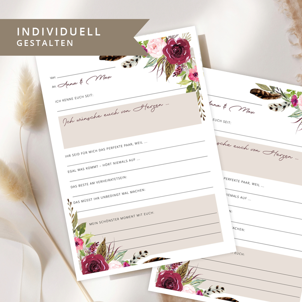 Gästebuchkarten Hochzeit “Bordeaux” DIN A5 (komplett individuell)