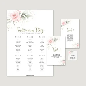 Sitzplan- & Tischkarten-Set “Modern Rose”