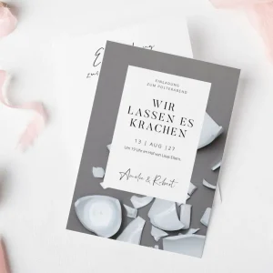 Einladung Polterabend Karte „Glücksscherben“