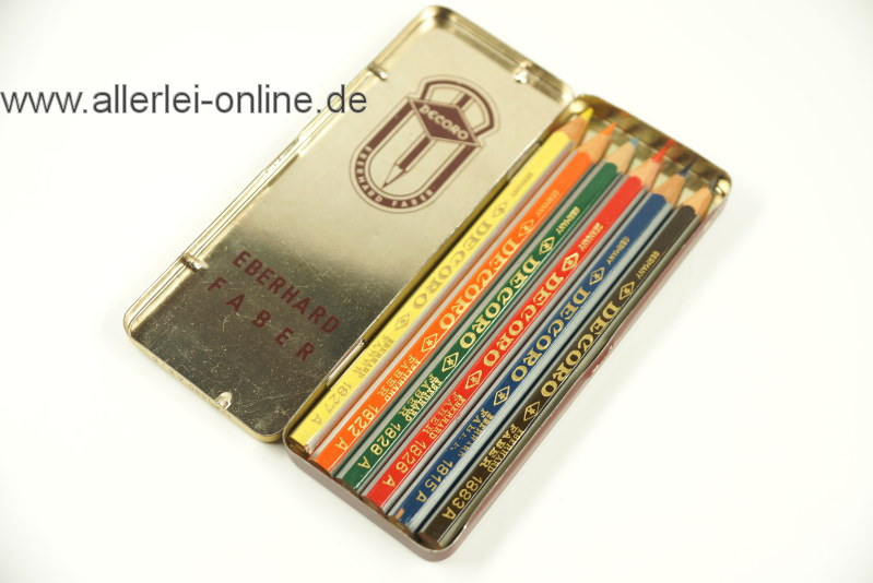 6 Stück unbenutzte Eberhard Faber DECORO Buntstifte mit Blechdose Nr: 1880 AB/6