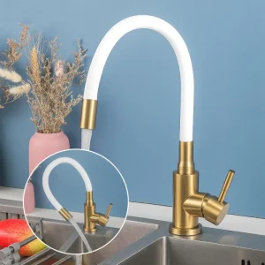 Flexibel Weiß Gold – Designer Waschtischarmatur für Badezimmer & Küche