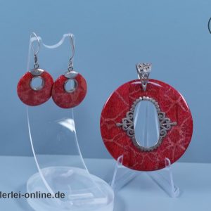 Korallen Silberanhänger mit Ohrringen | 925 Sterling Silber | Silberschmuck