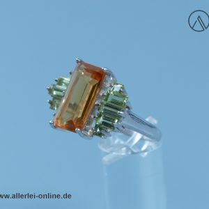Edelstein Ring | 925 Sterling Silber | hell orange/hell grün | Silberschmuck