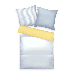 TOM TAILOR Bettwäsche-Set ‘Stripes with a Kick Light Lemon & Sky Blue’ – 135×200 oder 155×220 cm, Perkal